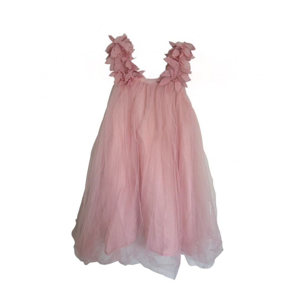 New Girls Pink Floral Tulle Dress Size 140 / US 10 Blush Princess Flower Girl